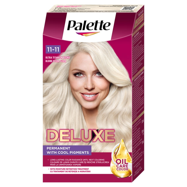 Palette Deluxe Oil-Care Color farba do włosów trwale koloryzująca z mikroolejkami 11-11 Ultra Tytanowy Blond
