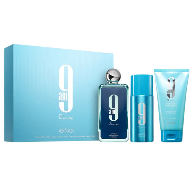 Afnan 9AM Dive zestaw woda perfumowana spray 100ml + żel pod prysznic 150ml +  dezodorant spray 150ml