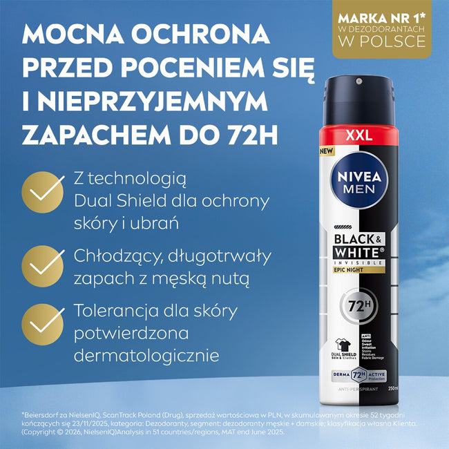Nivea Men Black & White Invisible Epic Night antyperspirant spray 250ml