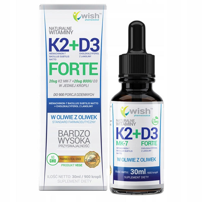 WISH Pharmaceutical Witamina K2 MK-7 + D3 Forte w kroplach suplement diety 30ml
