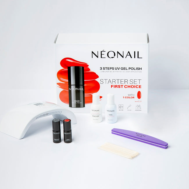 NeoNail First Choice zestaw startowy do hybryd: 2 lakiery + lampa + akcesoria