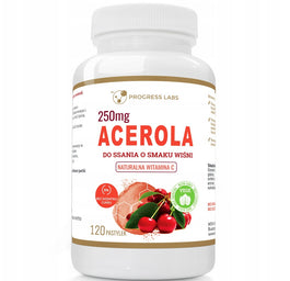 Progress Labs Acerola 250mg naturalna witamina C suplement diety 120 pastylek do ssania