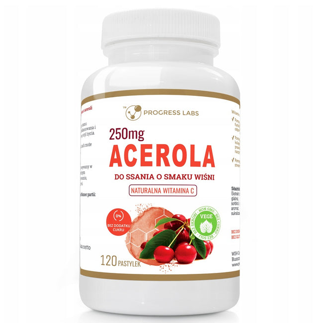Progress Labs Acerola 250mg naturalna witamina C suplement diety 120 pastylek do ssania