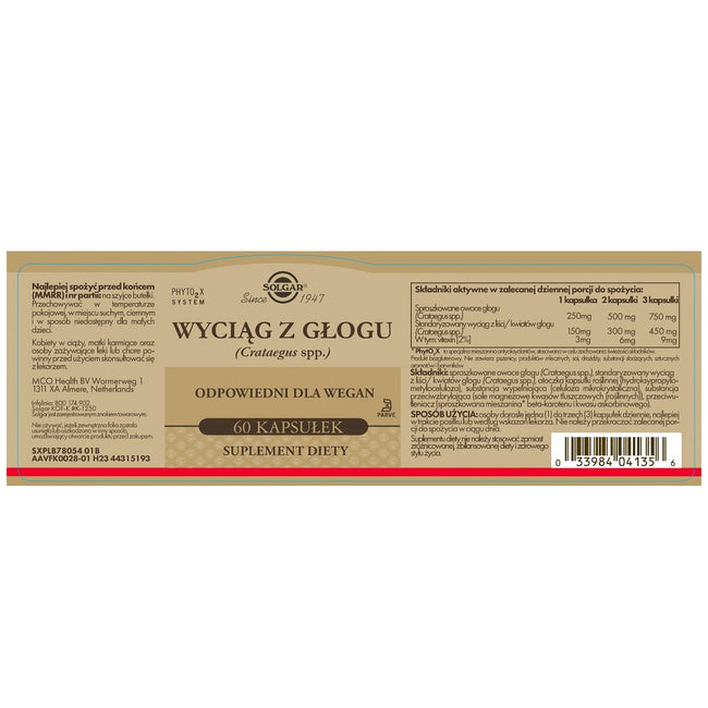 Solgar Wyciąg z głogu suplement diety 60 kapsułek