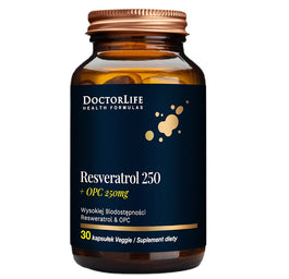Doctor Life Resveratrol 250 + OPC 250mg wysokiej biodostępności resweratrol & OPC suplement diety 30 kapsułek