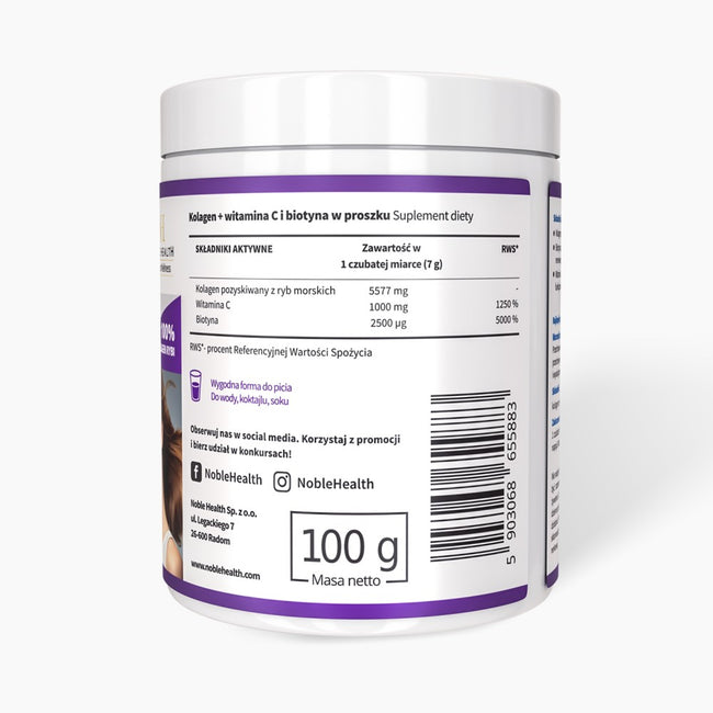 Noble Health Kolagen + Witamina C i Biotyna w proszku suplement diety 100g