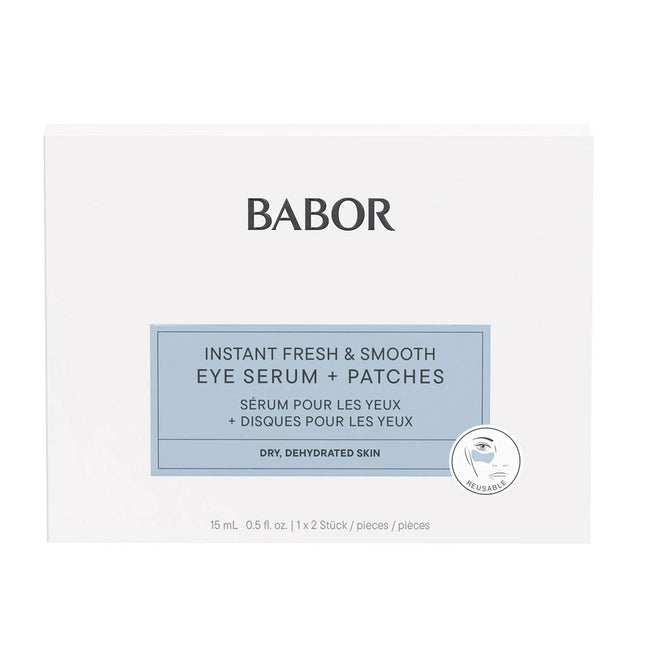 Babor Instant Fresh & Smooth Eye Serum + Patches zestaw serum pod oczy 15ml + silikonowe płatki wielokrotnego użytku 2szt