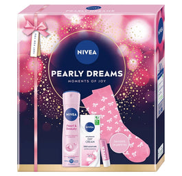 Nivea Pearly Dreams zestaw antyperspirant w sprayu 150ml + odżywczy krem na dzień SPF15 50ml + pielęgnująca pomadka do ust 4.8g + skarpetki