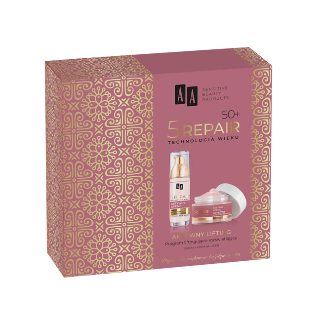 AA Technologia Wieku 5Repair 50+ Aktywny Lifting zestaw krem na dzień liftingująco-rozświetlający 50ml + serum liftingująco-rozświetlające 35ml