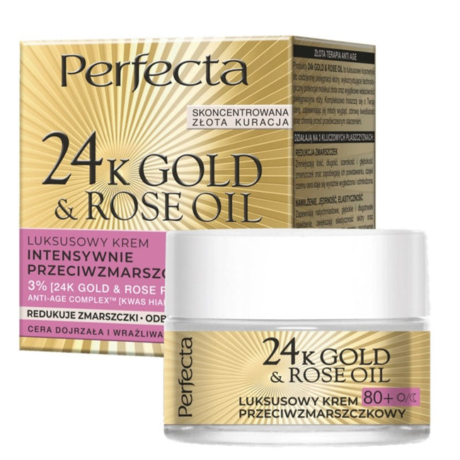 Perfecta 24K Gold & Rose Oil luksusowy krem przeciwzmarszczkowy na dzień i na noc 80+ 50ml