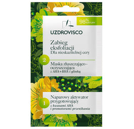 UZDROVISCO Zabieg Eksfoliacji dla nieskazitelnej cery maska złuszczająco-oczyszczająca z AHA i BHA i glinką z aktywatorem 8ml