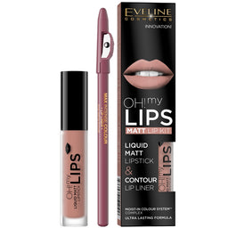 Eveline Cosmetics Oh My Lips zestaw do makijażu ust matowa pomadka w płynie i konturówka 08 Lovely Rose