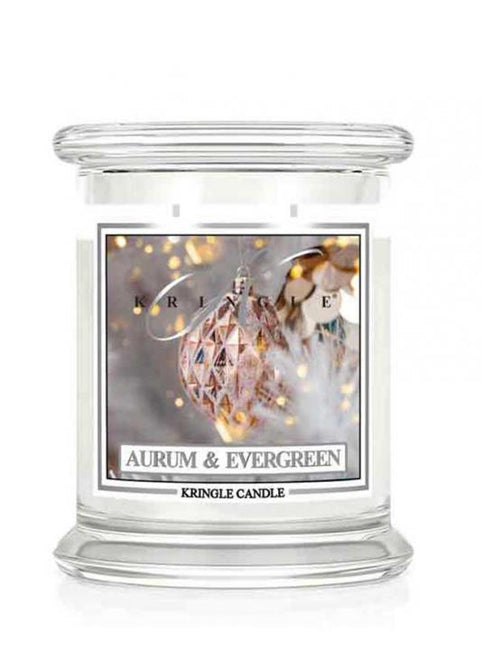 Kringle Candle Średnia świeca zapachowa z dwoma knotami Aurum & Evergreen 411g
