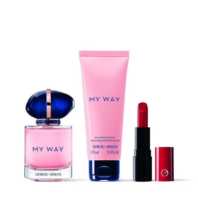 Giorgio Armani My Way zestaw woda perfumowana spray 50ml + balsam do ciała 75ml + mini pomadka do ust 400