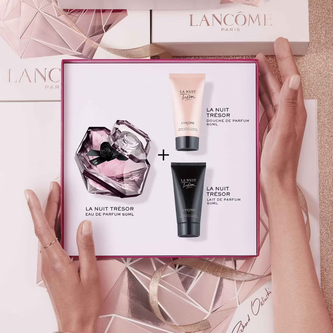Lancome La Nuit Tresor zestaw woda perfumowana spray 50ml + balsam do ciała 50ml + żel pod prysznic 50ml