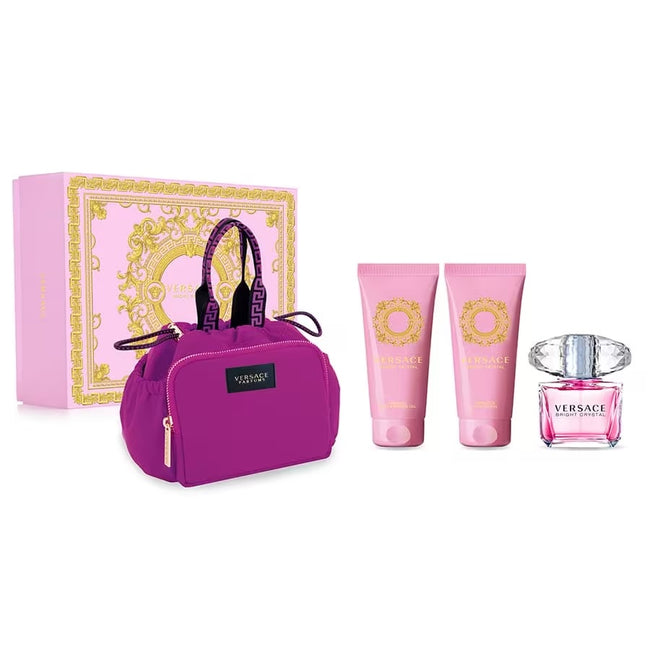 Versace Bright Crystal zestaw woda toaletowa spray 90ml + żel pod prysznic 100ml + balsam do ciała 100ml + torba kosmetyczna