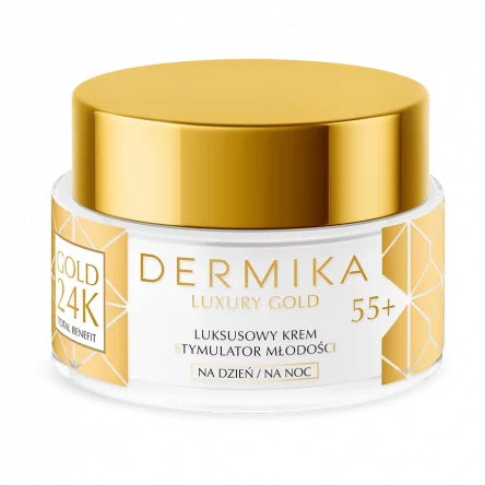 Dermika Luxury Gold 24K Total Benefit 55+ luksusowy krem stymulator młodości na dzień i na noc 50ml