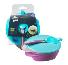 Tommee Tippee Feeding Bowls miseczka z pokrywką i łyżeczką trójkątna podstawa 6m+ 2szt