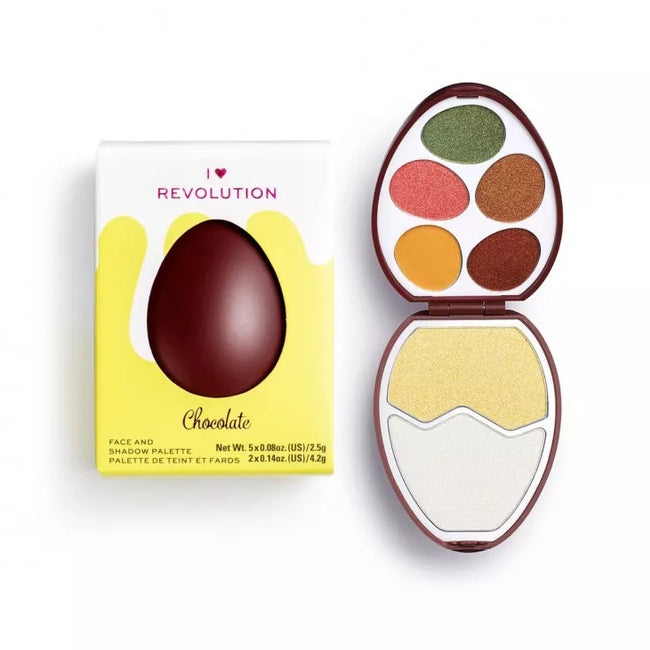 Makeup Revolution I Heart Revolution Easter Egg Face And Shadow Palette paleta cieni i rozświetlaczy Chocolate 6.7g