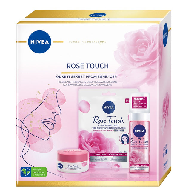 Nivea Rose Touch zestaw nawilżający żel-krem do twarzy 50ml + pianka oczyszczająca do twarzy 150ml + intensywnie nawilżająca maska w płachcie 1szt