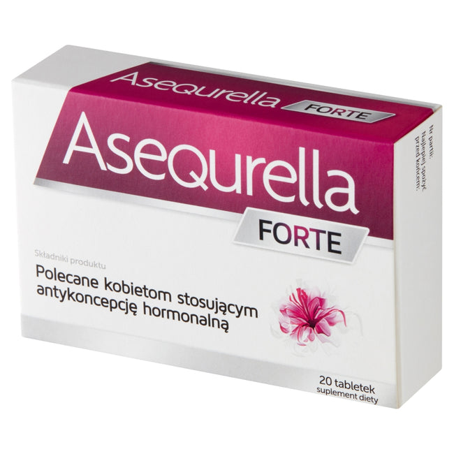 Asequrella Forte Suplement diety wspomagający organizm przy stosowaniu antykoncepcji hormonalnej 20 tabletek