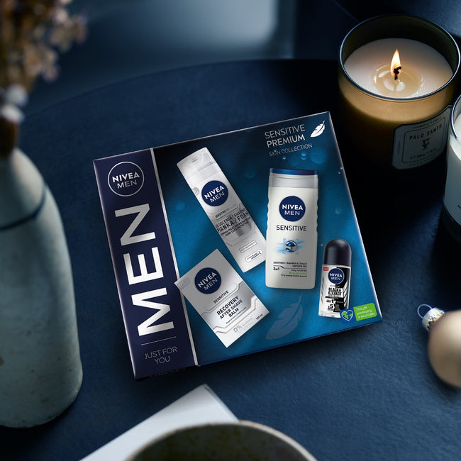 Nivea Men Sensitive Premium zestaw żel pod prysznic 250ml + antyperspirant roll-on 50ml + balsam po goleniu 100ml + pianka do golenia 200ml