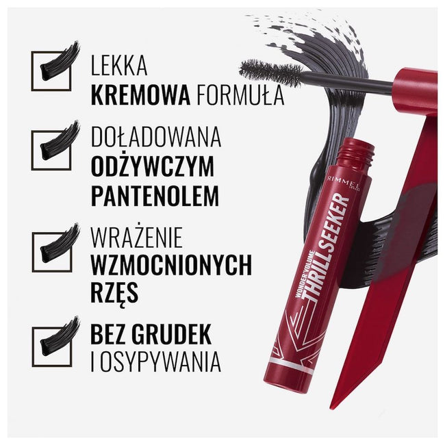 Rimmel Wonder'Volume Thrill Seeker wydłużający i zwiększający objętość tusz do rzęs 001 Black 8ml
