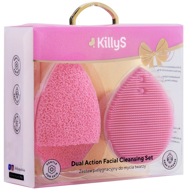 KillyS Dual Action Facial Cleansing zestaw silikonowa szczoteczka do mycia twarzy + gąbka złuszczająca