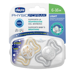 Chicco PhysioForma Light smoczek silikonowy uspokajający 6-16m Lumi 2szt.