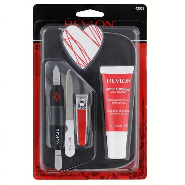 Revlon Manicure zestaw preparat do usuwania skórek + bufor nabłyszczający + obcinacz do paznokci + pilnik + odpychacz do skórek 42038