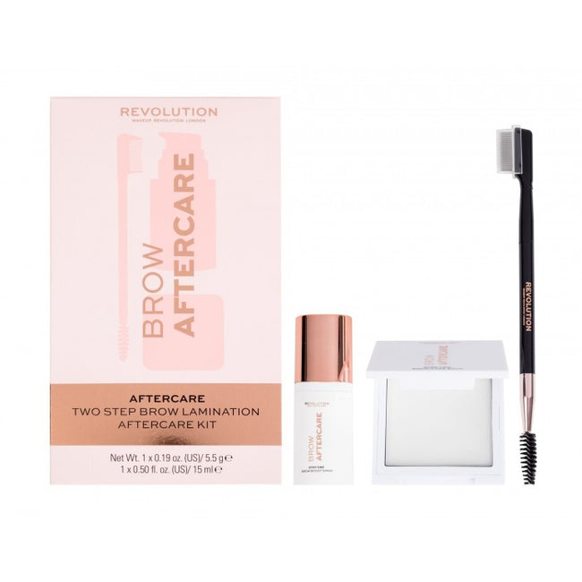 Makeup Revolution Brow Aftercare zestaw Step One spray do brwi 15ml + Step Two balsam do brwi 5.5g + pędzel kosmetyczny