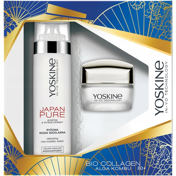 Yoskine Bio Collagen zestaw krem na dzień 60+ 50ml + Japan Pure ryżowa woda micelarna 200ml