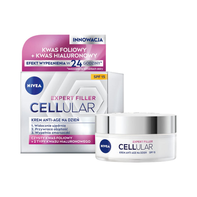 Nivea Cellular Expert Filler zestaw krem anti-age na dzień SPF15 50ml + krem anti-age na noc 50ml + hialuronowe serum wypełniające 30ml