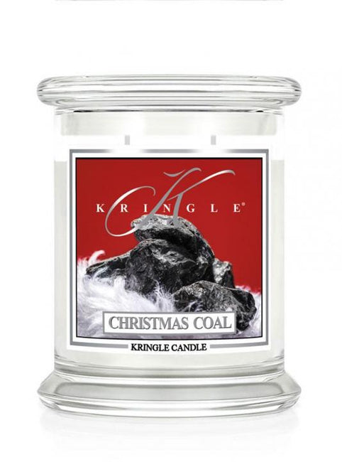 Kringle Candle Średnia świeca zapachowa z dwoma knotami Christmas Coal 411g