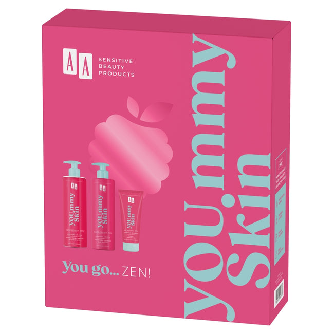 AA You.mmy Skin Raspberry Zen zestaw multinawilżający olejkowy żel pod prysznic 400ml + nawilżająco-łagodzący krem do ciała 400ml + odżywczy krem do rąk 75ml