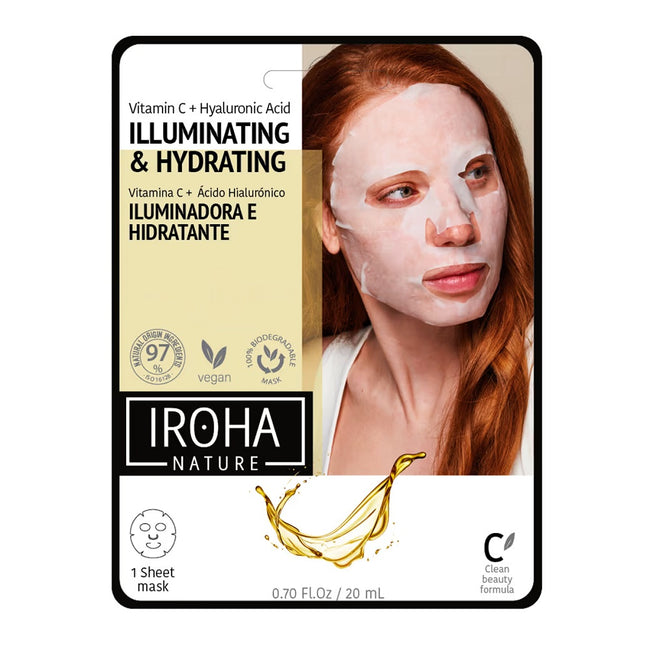 IROHA nature Illuminating & Hydrating Tissue Face Mask rozświetlająco-nawilżająca maska w płachcie z witaminą C i kwasem hialuronowym 20ml