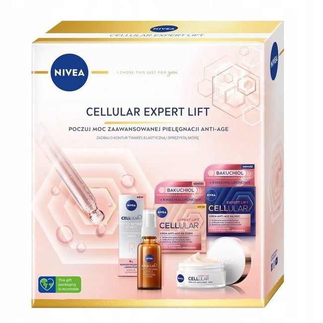 Nivea Cellular Expert Lift zestaw krem anti-age na dzień 50ml + krem anti-age na noc 50ml + profesjonalne serum z retinolem 30ml
