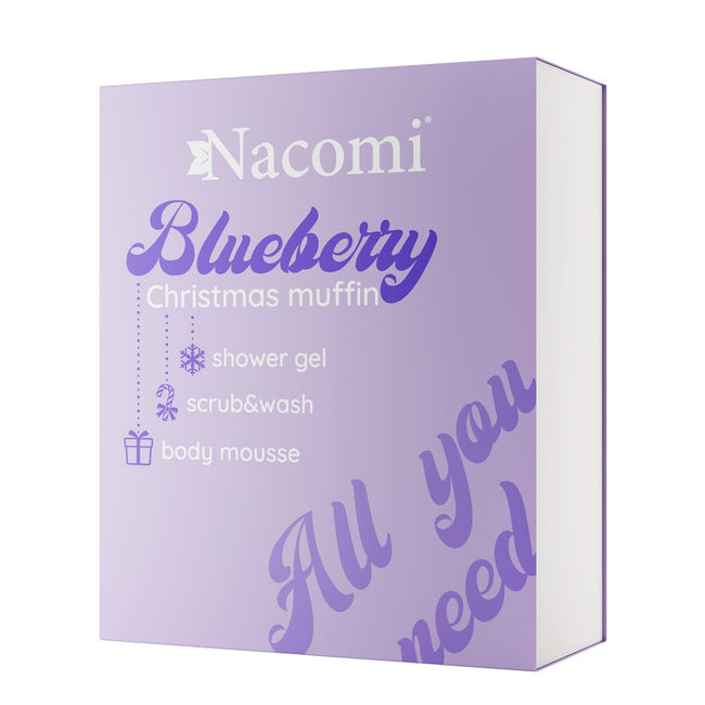 Nacomi Blueberry Christmas Muffin zestaw żel pod prysznic 300ml + mus do ciała 50ml + pianka peelingująco-myjąca 50ml