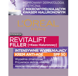 L'Oreal Paris Revitalift Filler [HA] SPF50 intensywnie wypełniający krem do twarzy przeciw oznakom starzenia 50ml