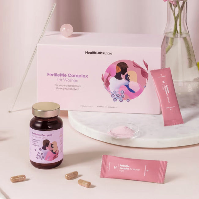HealthLabs FertileMe Complex For Women suplement diety dla wsparcia płodności i funkcji rozrodczych dla kobiet 30 kapsułek + 30 saszetek