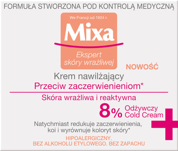 MIXA Krem nawilżający przeciw zaczerwienieniom do skóry wrażliwej i reaktywnej 50ml