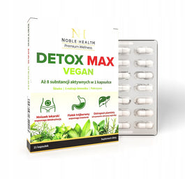 Noble Health Detox Max Vegan suplement diety wspomagający proces detoksykacji organizmu i prawidłowe funkcjonowanie układu trawiennego 21 kapsułek