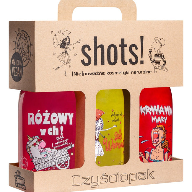LaQ Shots! Czyściopak Damski zestaw żel pod prysznic Różowy w ch! 500ml + Siki Weroniki 500ml + Krwawa Mary 500ml
