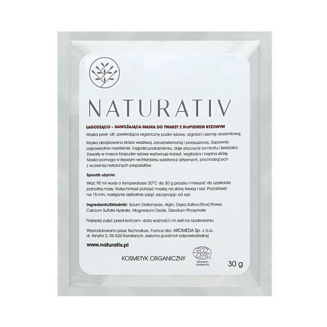 Naturativ Face Mask With Rice Bio-Powder łagodząco-nawilżająca maska do twarzy z bio-pudrem ryżowym 30g