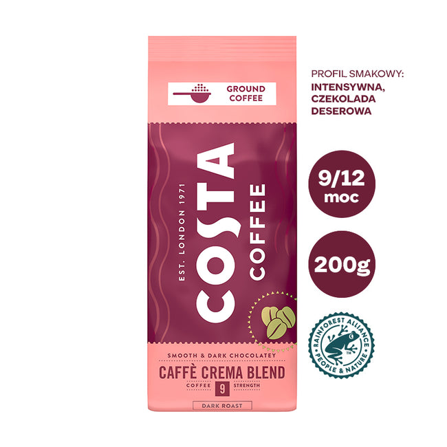 COSTA COFFEE Caffe Crema Blend kawa palona mielona Dark Roast 200g