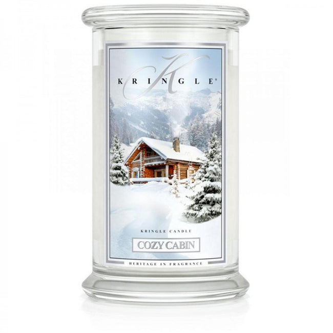 Kringle Candle Duża świeca zapachowa z dwoma knotami Cozy Cabin 623g