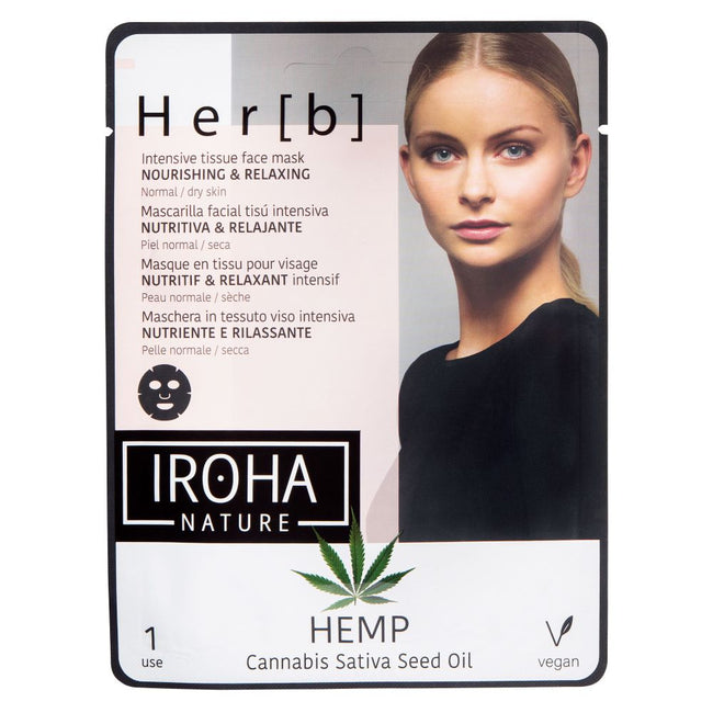 IROHA nature Nourishing & Relaxing Tissue Face Mask intensywnie odżywczo-relaksacyjna maseczka w płachcie do twarzy Cannabis 20g