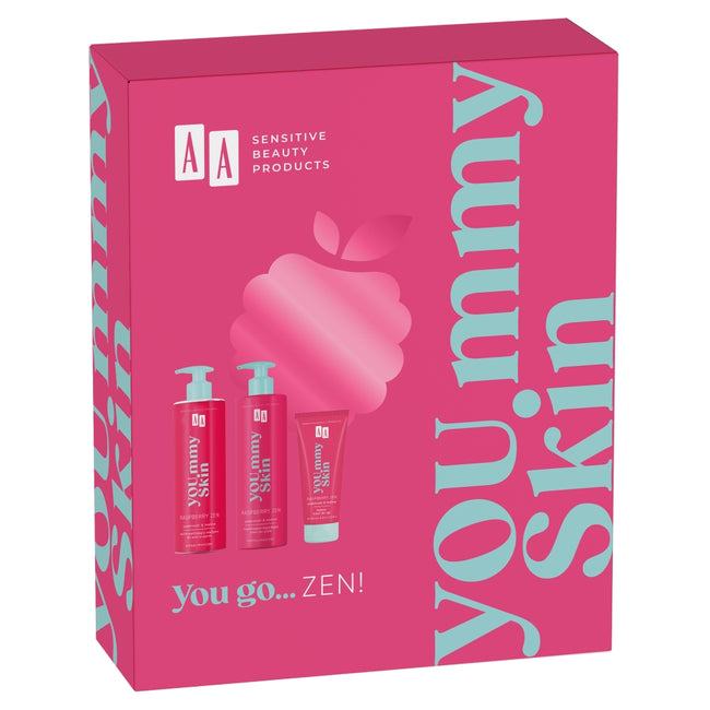 AA You.mmy Skin Raspberry Zen zestaw multinawilżający olejkowy żel pod prysznic 400ml + nawilżająco-łagodzący krem do ciała 400ml + odżywczy krem do rąk 75ml