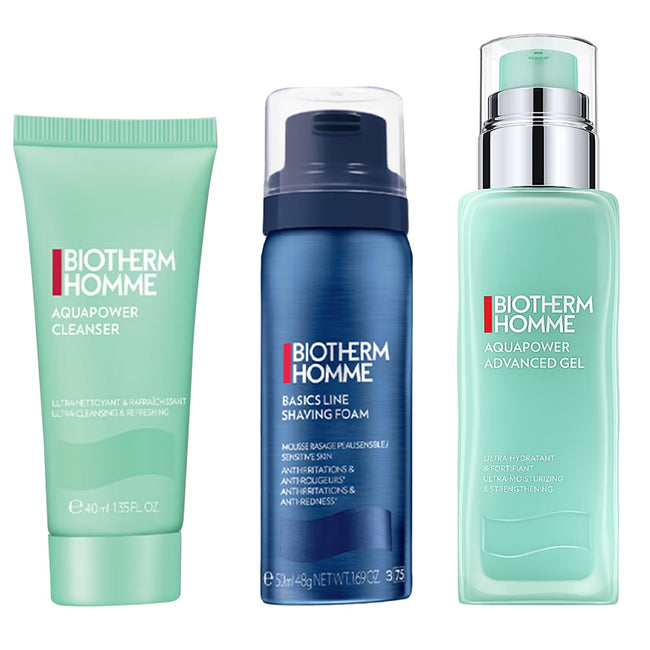 Biotherm Homme Aquapower My Moisturizing Routine zestaw żel oczyszczający 40ml + pianka do golenia 50ml + żel nawilżający do twarzy 75ml