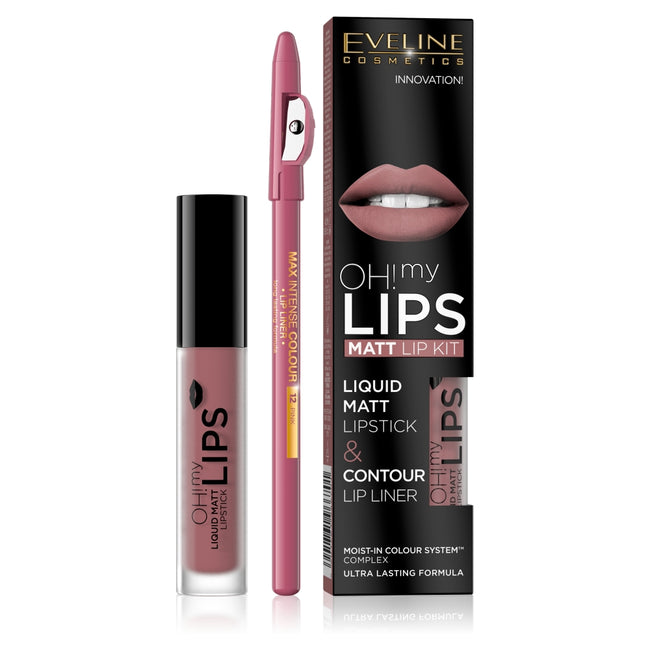 Eveline Cosmetics Oh My Lips zestaw do makijażu ust matowa pomadka w płynie i konturówka 04 Sweet Lips